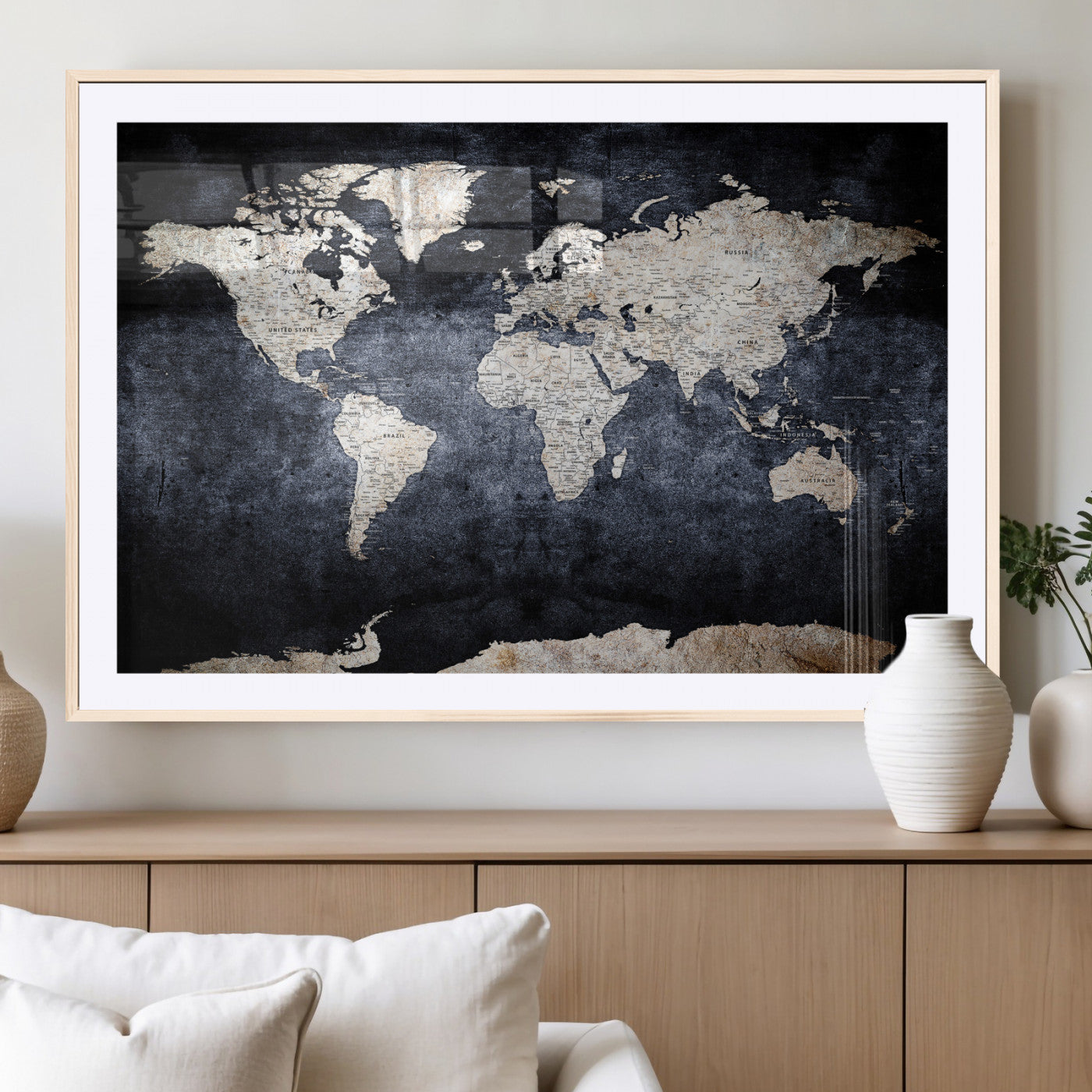 41193404-MGV-CV-36X24 - World Map Wall Art Canvas Print, Modern Decorative Framed Map Artwork Prints for Living Room, Office, Bedroom Wall Decor