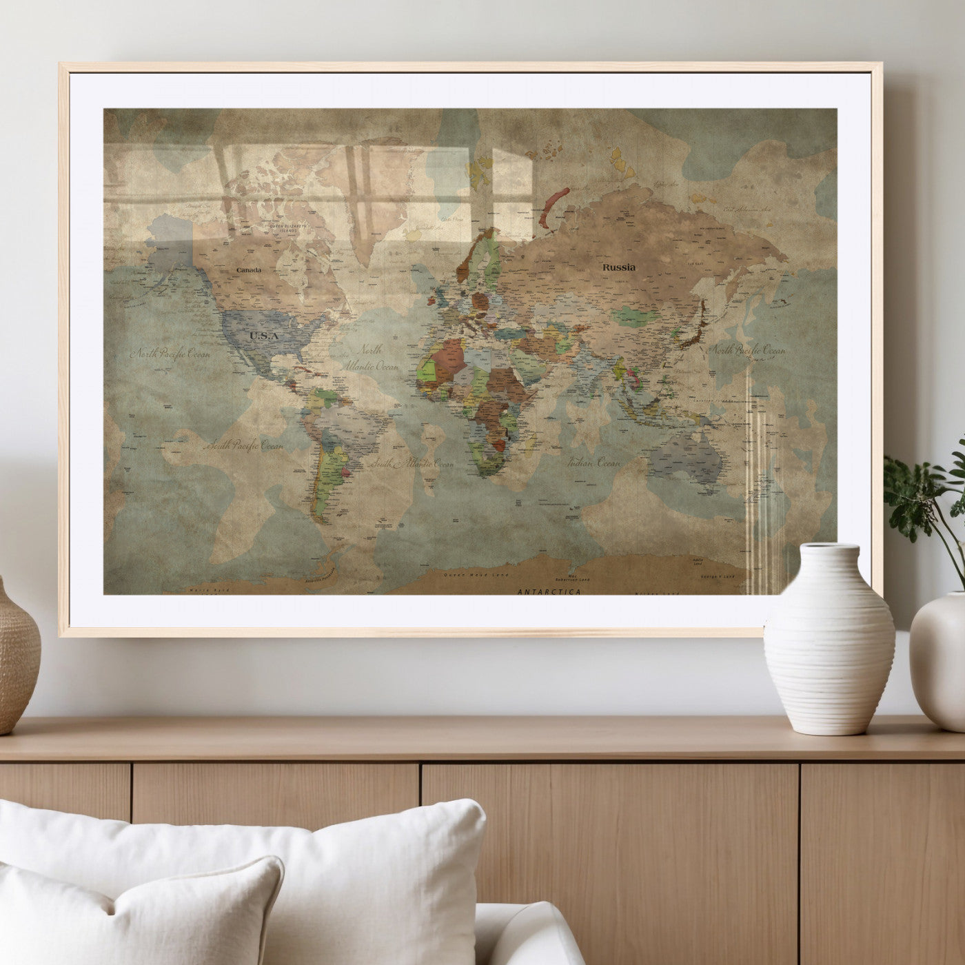 31492148-MGV-CV-36X24 - World Map Wall Art Canvas Print, Modern Decorative Framed Map Artwork Prints for Living Room, Office, Bedroom Wall Decor