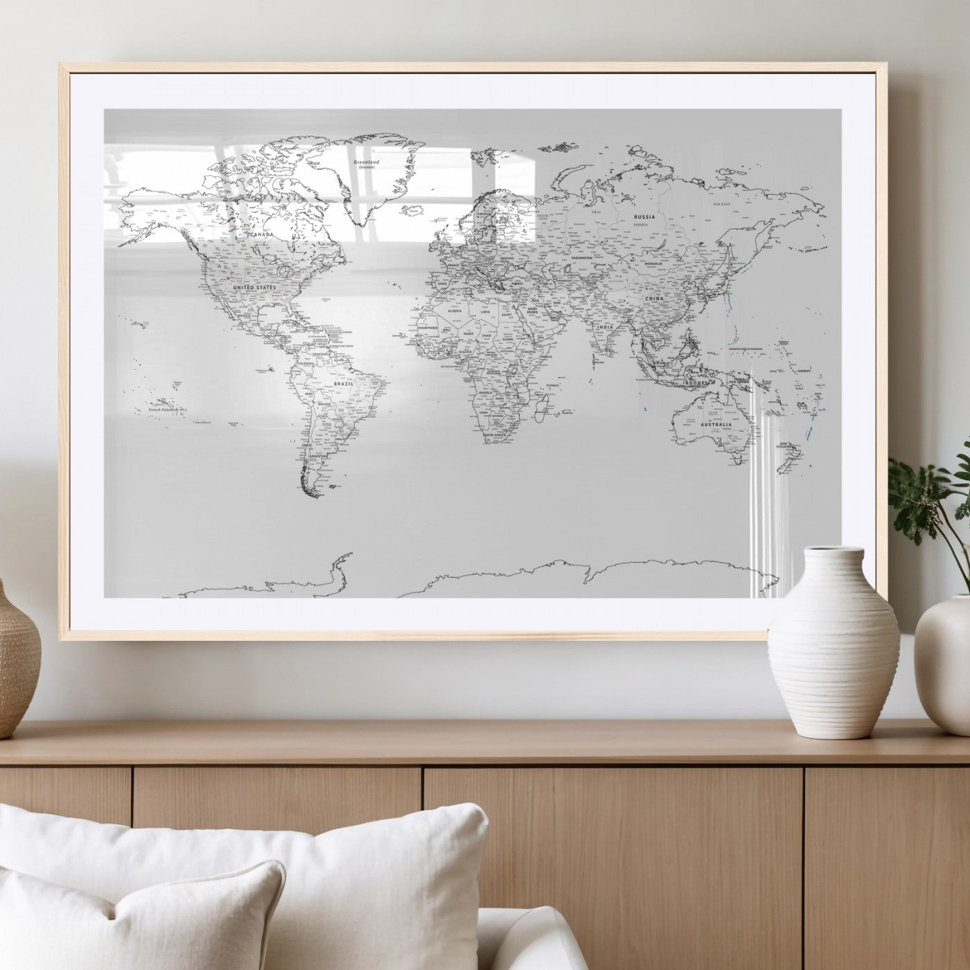 21002736-MGV-CV-36X24 - World Map Wall Art Canvas Print, Modern Decorative Framed Map Artwork Prints for Living Room, Office, Bedroom Wall Decor