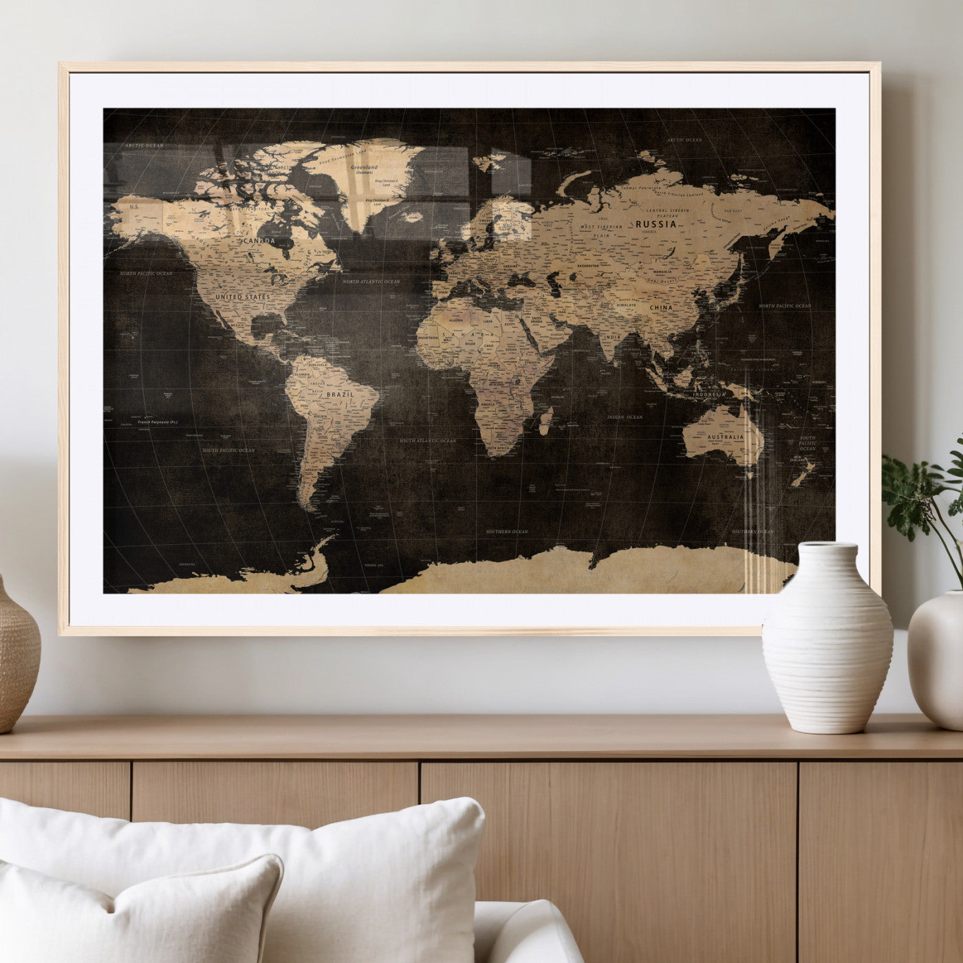 17790470-MGV-CV-36X24 - World Map Wall Art Canvas Print, Modern Decorative Framed Map Artwork Prints for Living Room, Office, Bedroom Wall Decor