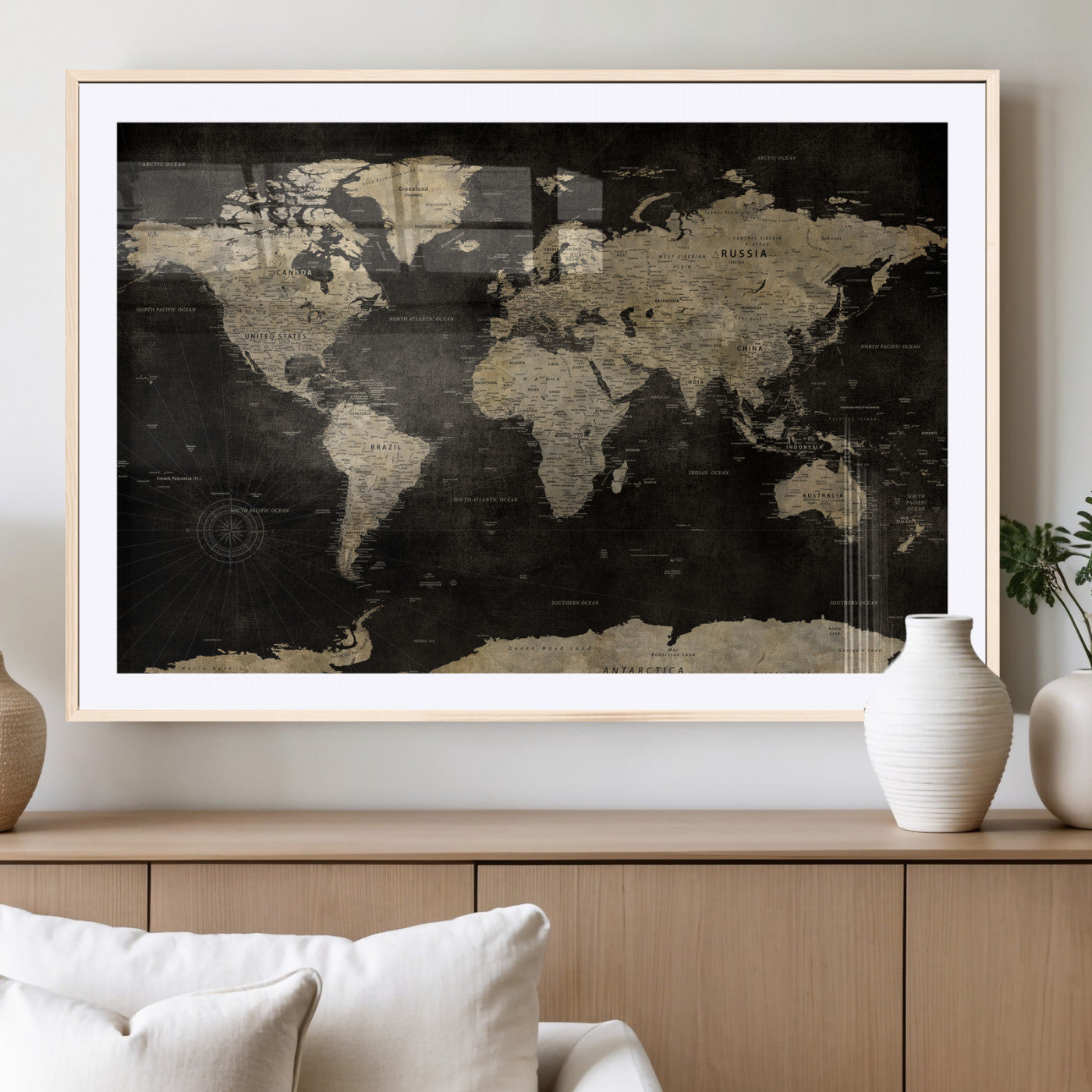 60653880-MGV-CV-36X24 - World Map Wall Art Canvas Print, Modern Decorative Framed Map Artwork Prints for Living Room, Office, Bedroom Wall Decor