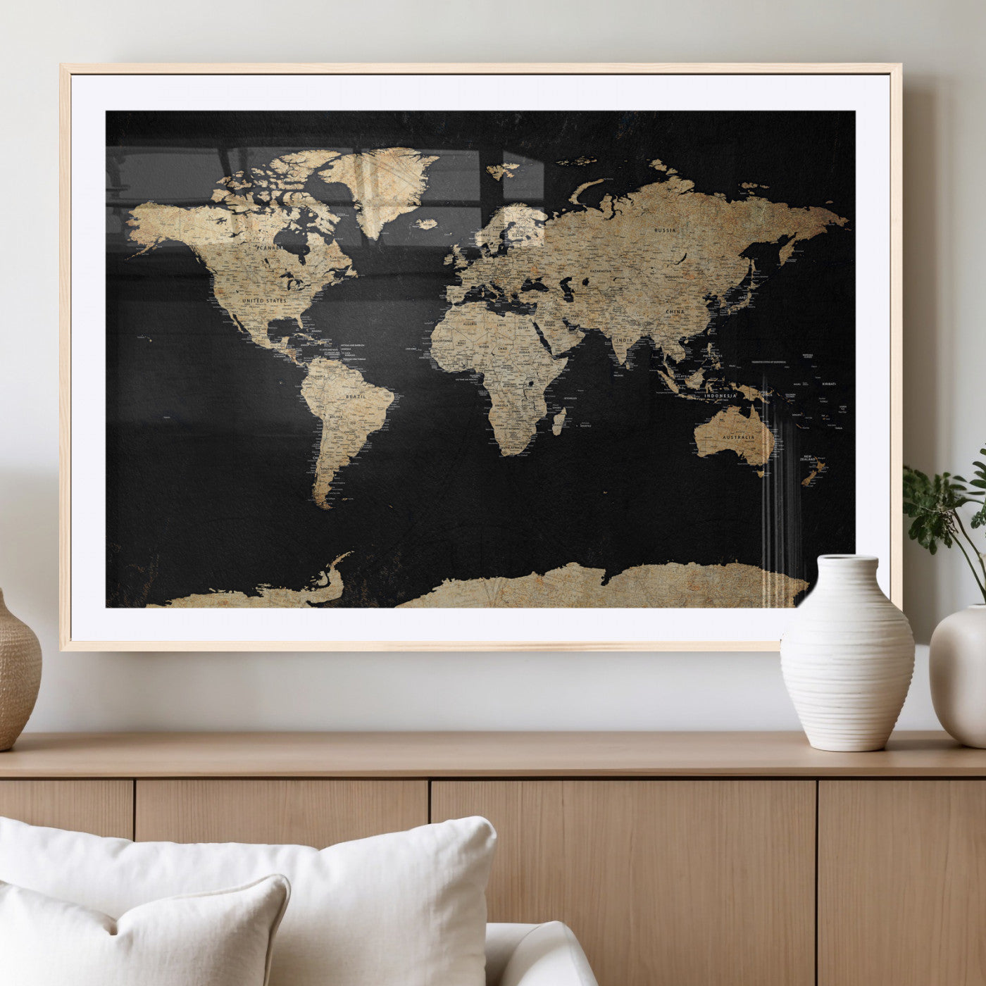 71518849-MGV-CV-36X24 - World Map Wall Art Canvas Print, Modern Decorative Framed Map Artwork Prints for Living Room, Office, Bedroom Wall Decor