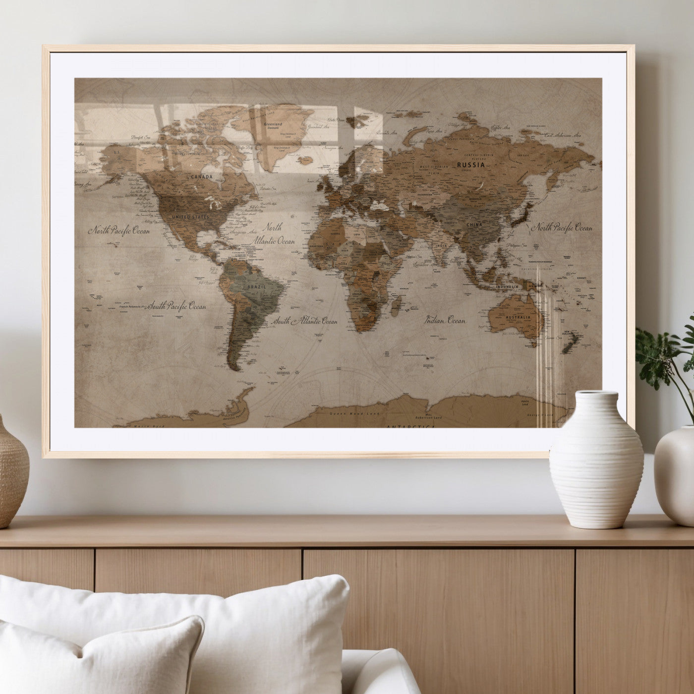 40064188-MGV-CV-36X24 - World Map Wall Art Canvas Print, Modern Decorative Framed Map Artwork Prints for Living Room, Office, Bedroom Wall Decor