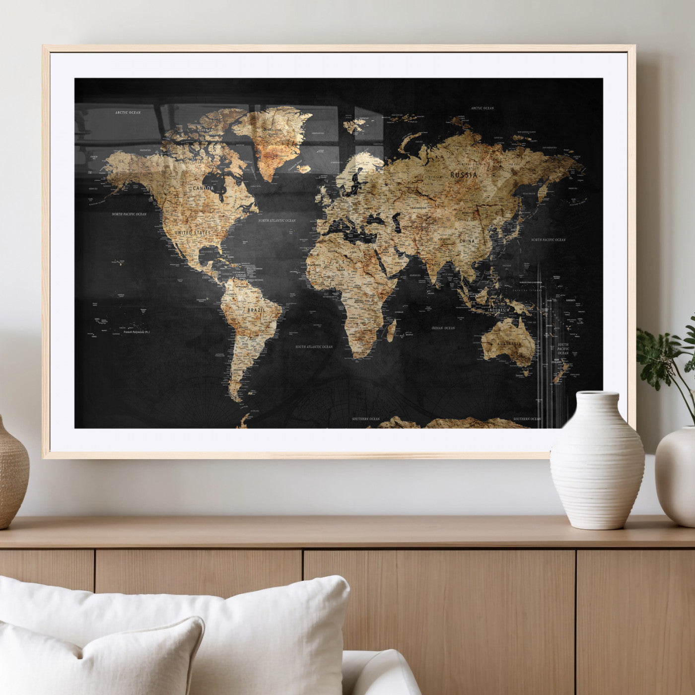 23568589-MGV-CV-36X24 - World Map Wall Art Canvas Print, Modern Decorative Framed Map Artwork Prints for Living Room, Office, Bedroom Wall Decor
