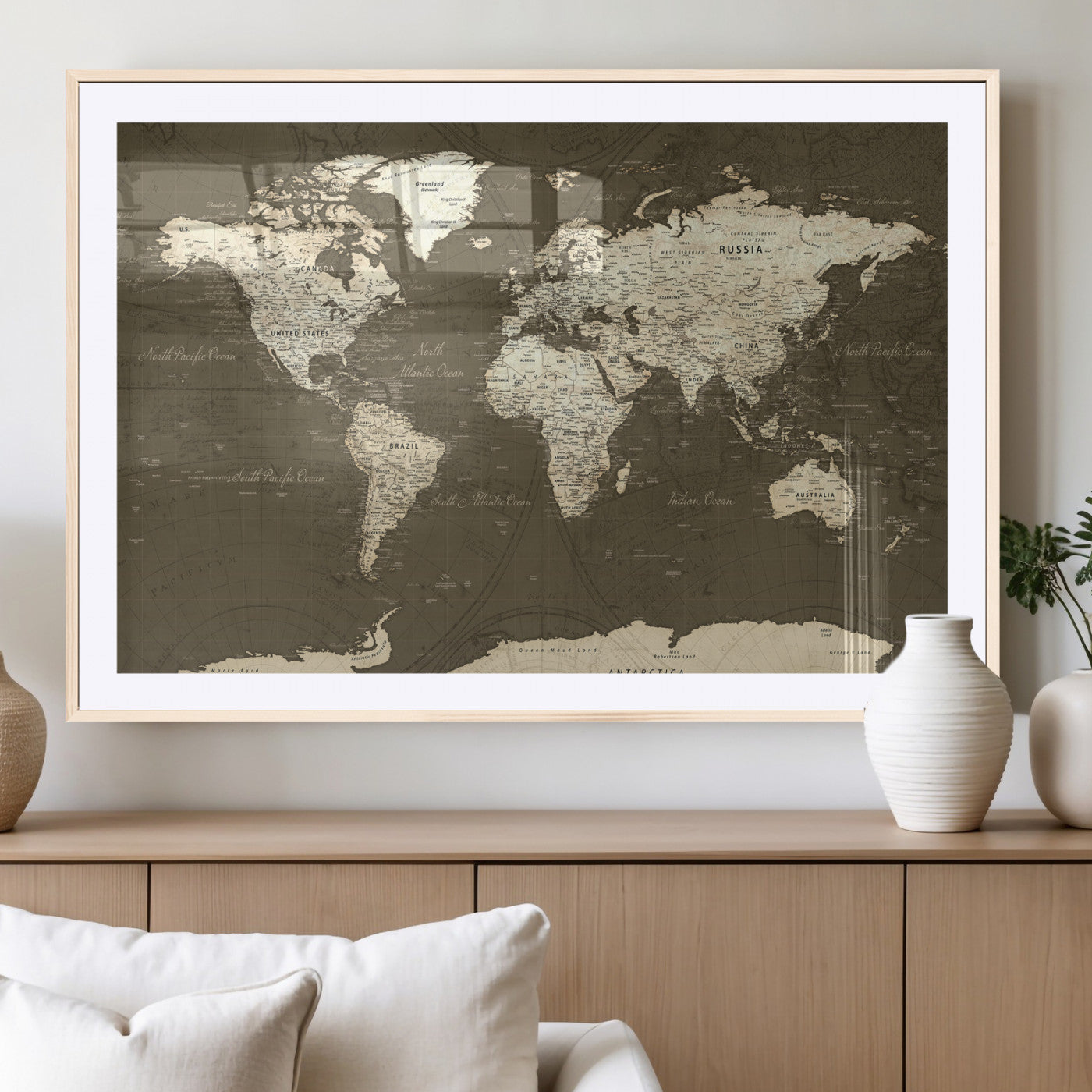 33202610-MGV-CV-36X24 - World Map Wall Art Canvas Print, Modern Decorative Framed Map Artwork Prints for Living Room, Office, Bedroom Wall Decor