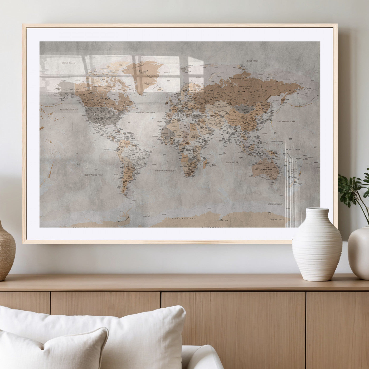 34051638-MGV-CV-36X24 - World Map Wall Art Canvas Print, Modern Decorative Framed Map Artwork Prints for Living Room, Office, Bedroom Wall Decor
