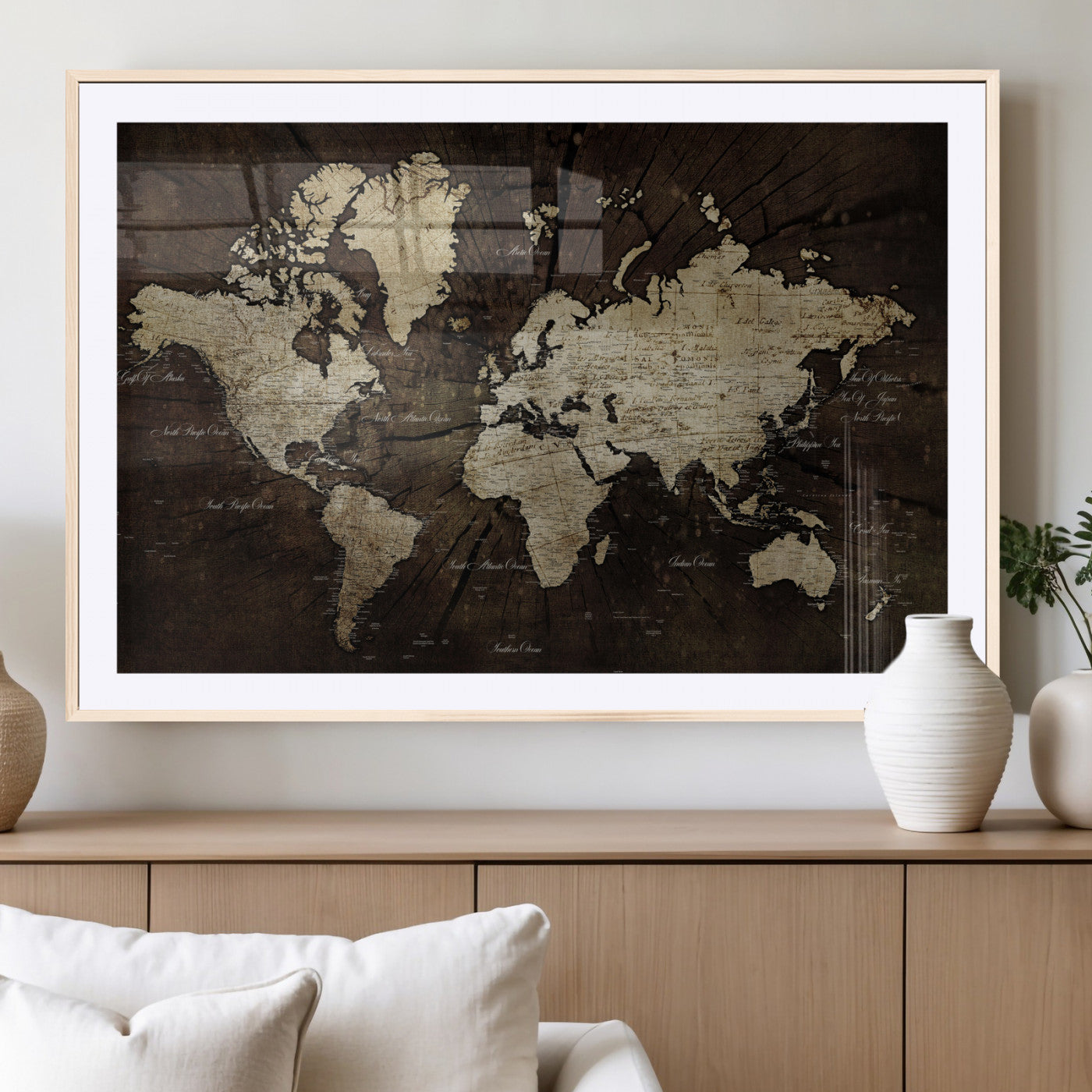 40991509-MGV-CV-36X24 - World Map Wall Art Canvas Print, Modern Decorative Framed Map Artwork Prints for Living Room, Office, Bedroom Wall Decor