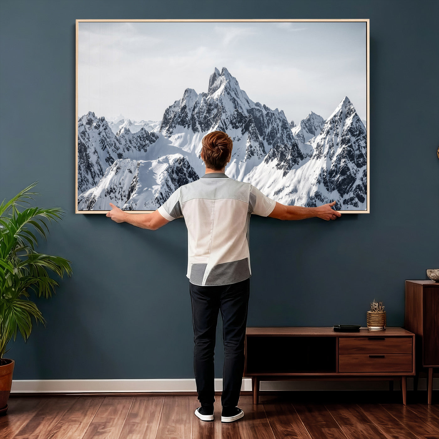 33126265-MGV-CV-36X24 - Snowy Mountain Range Canvas Print, Alpine Peaks Landscape Wall Art, Framed Canvas Ready to Hang