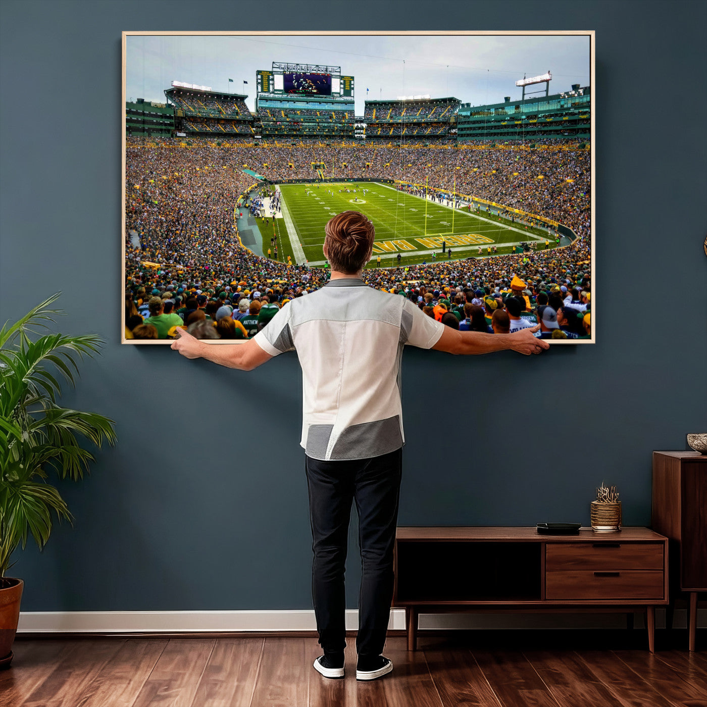 56521752-MGV-CV-36X24 - Green Bay Packers Stadium Wall Art Canvas Print, Lambeau Field Football Stadium Artwork, Framed Wall Art Ready to Hang
