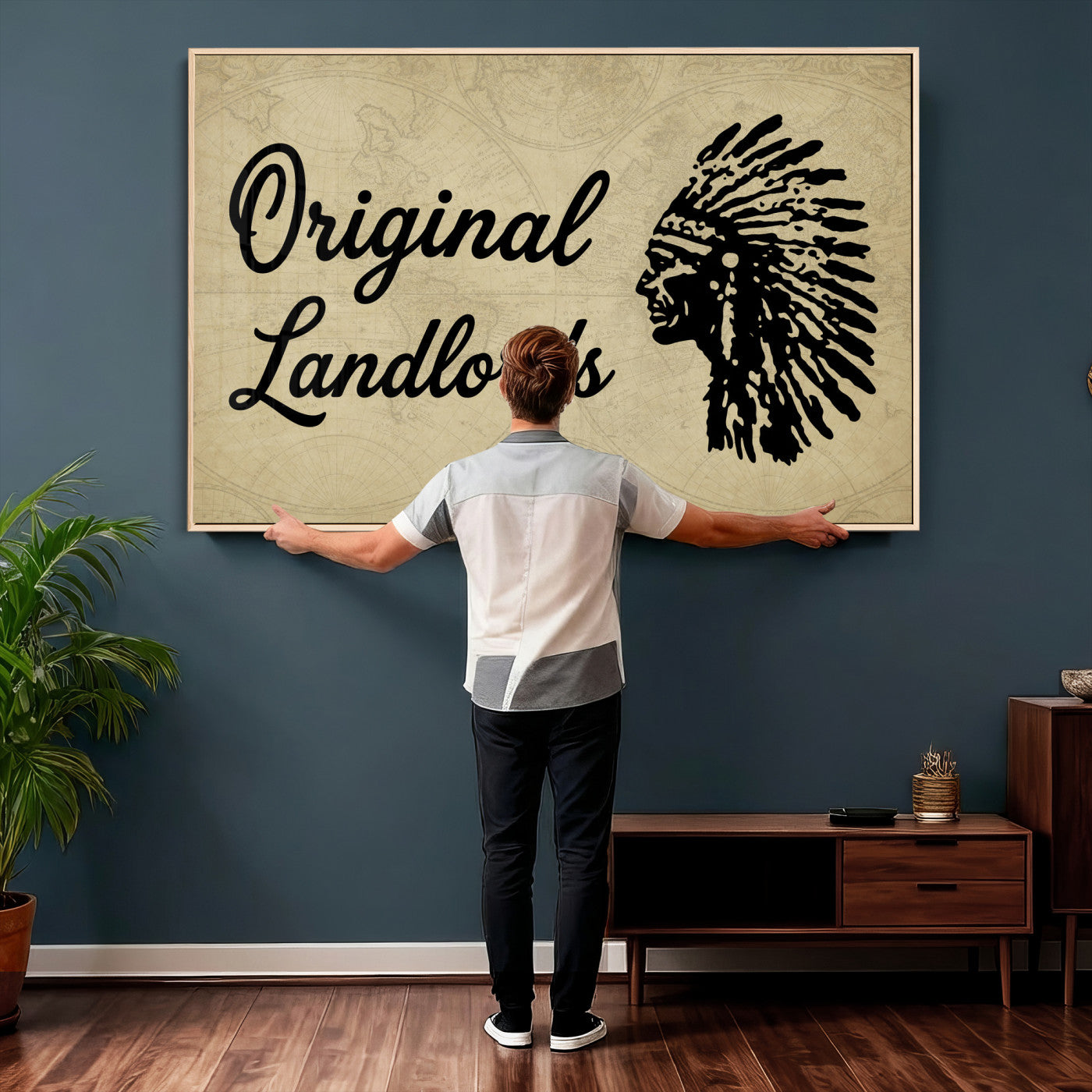 56844712-MGV-CV-36X24 - Original Landlords Wall Art Canvas Print, Native American Silhouette Artwork, Framed Wall Art Ready to Hang