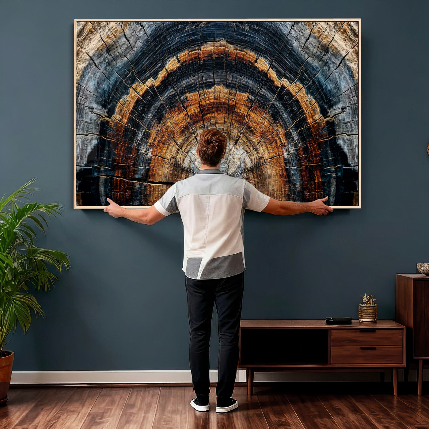 92693966A-MGV-CV-36X24 - Abstract Wood Grain Canvas Print, Tree Ring Pattern Wall Art, Framed Canvas Ready to Hang