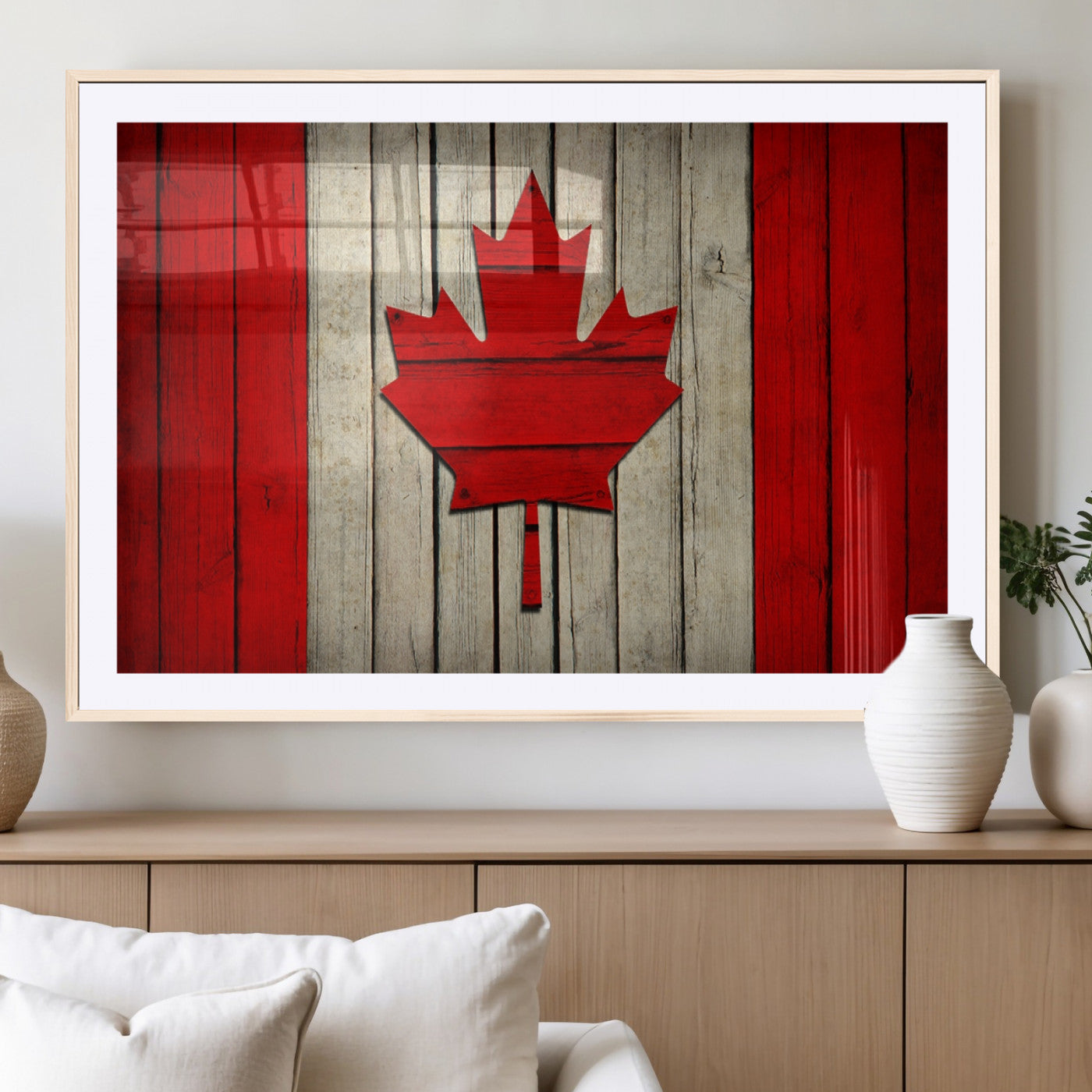 22674-MGC-FP-36x24_Natural-Rustic Canada Flag Wall Art – Framed Canadian Flag Canvas Print, Vintage Wood Texture Home or Office Decor