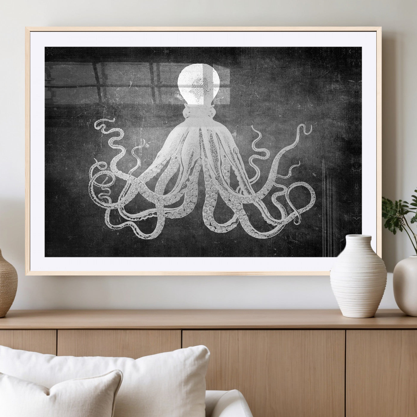 67312-MGC-FP-36x24_Natural-Black White Octopus Wall Art Canvas Print
