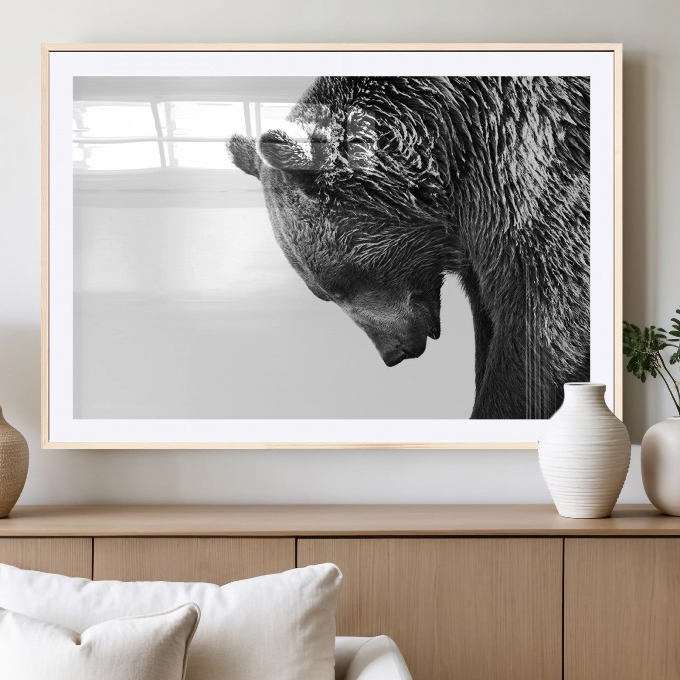 35398-MGC-FP-36x24_Natural-Black and White Grizzly 399 Bear Canvas Print Wall Art | Large Wildlife Canvas Print for Living