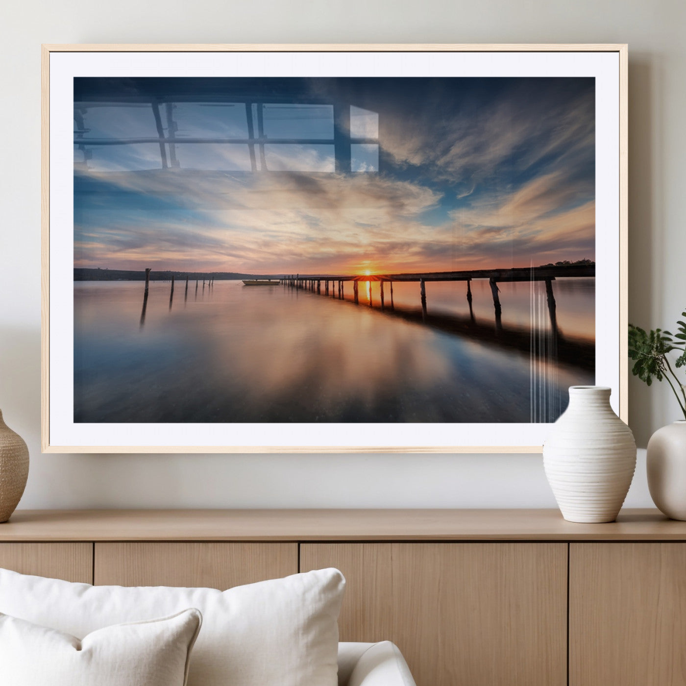 39967-MGC-FP-36x24_Natural-Wooden Pier on Seascape and Sunset Wall Art Canvas Print