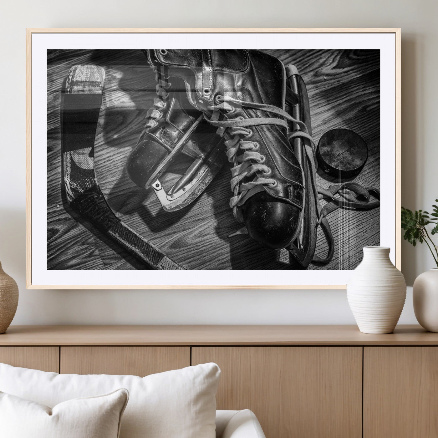 20553-MGC-FP-36x24_Natural-Old Pair of Mens Skates Wall Art Canvas, Men Skates Wall Art Print