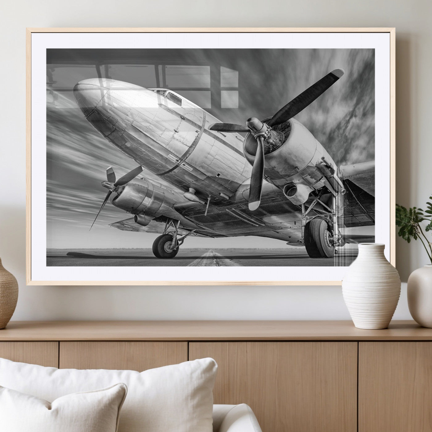 82744-MGC-FP-36x24_Natural-Vintage Airplane on Runway Canvas Print