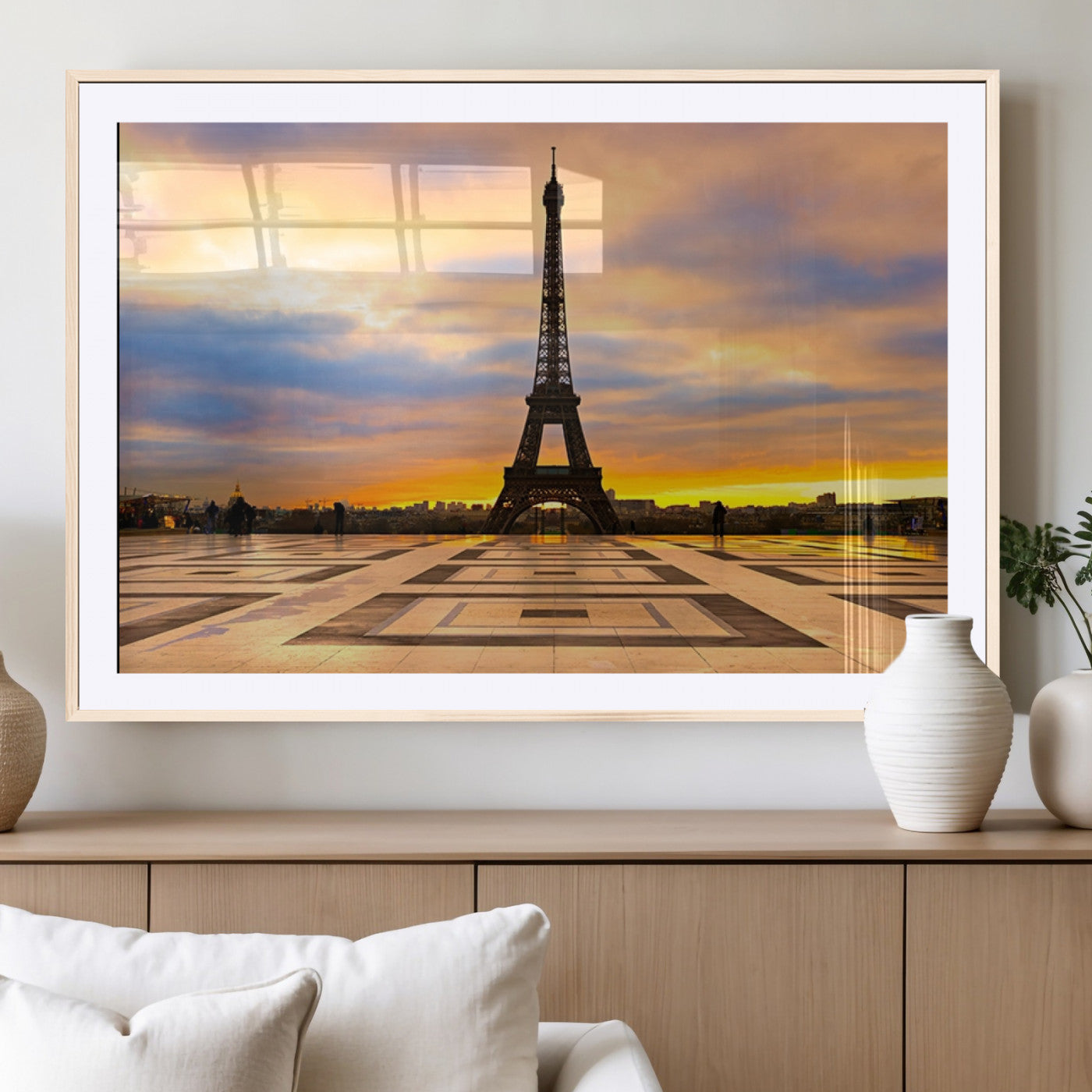 MGC-FP-36x24 - Paris Eiffel Tower Sunset Canvas Wall Art Print - Iconic Landmark Decor with Vibrant Colors