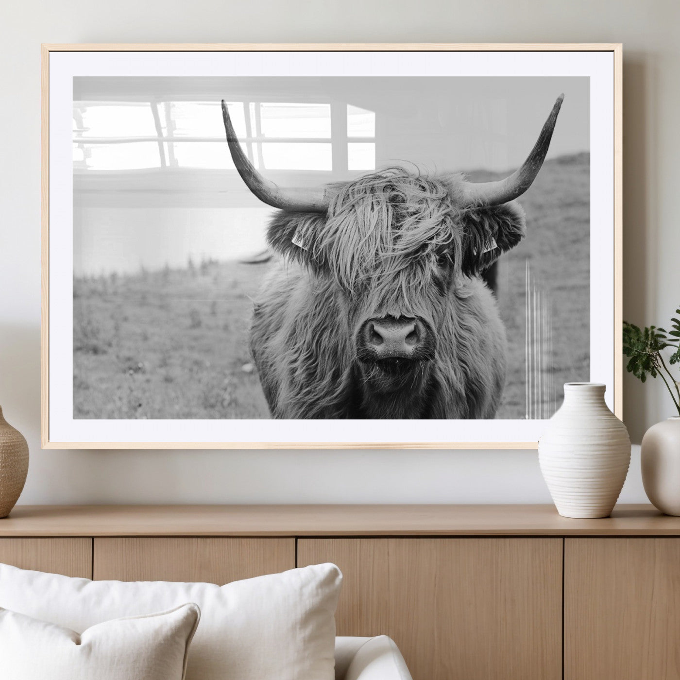 16248-MGC-FP-36x24_Natural-Newfoundland Cow Art Wall Art, Black White Cow Art Wall Art Canvas Print