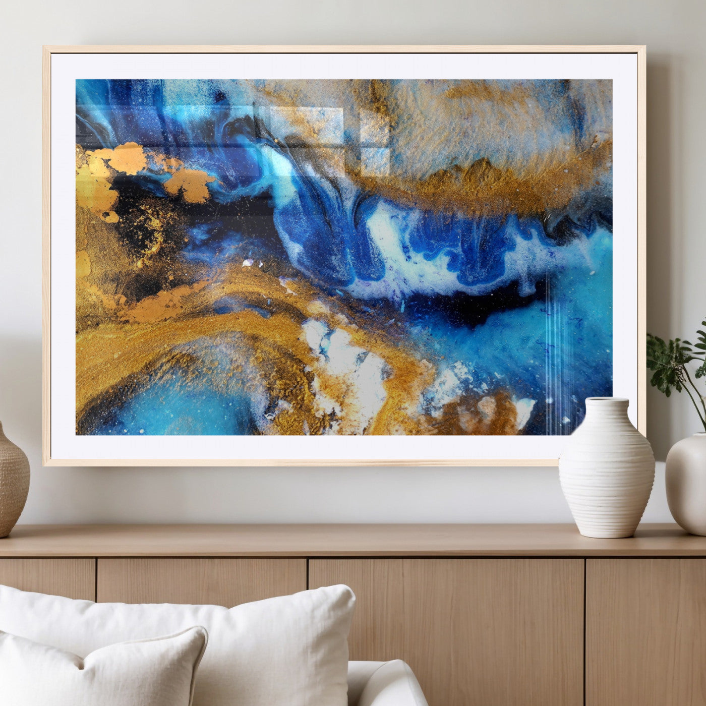 42100-MGC-FP-36x24_Natural-Blue Orange Marble Fluid Effect Canvas Wall Art Print