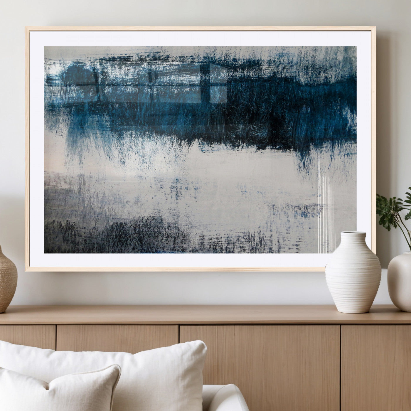 38954-MGC-FP-36x24_Natural-Abstract Blue and White Canvas Art | Large Wall Art for Modern Living Room Decor | Minimalist