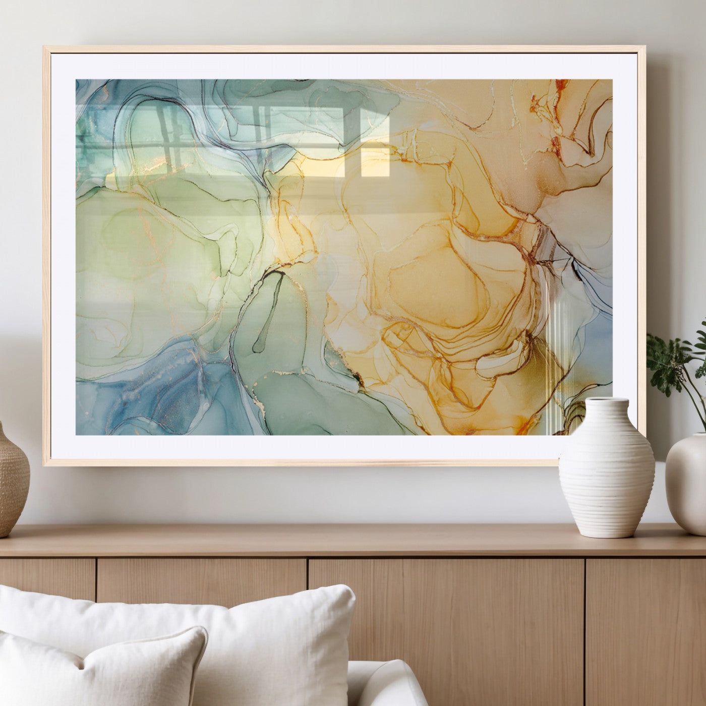 42195-MGC-FP-36x24_Natural-Green and Yellow Marble Fluid Effect Wall Art, Green and Yellow Marble Canvas Wall Art Print