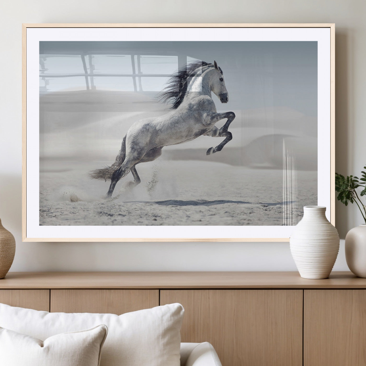 46422-MGC-FP-36x24_Natural-Prancing Horse Desert Large Wall Art Canvas Print – Majestic Horse Animal Artwork for Home, Office, Living Room