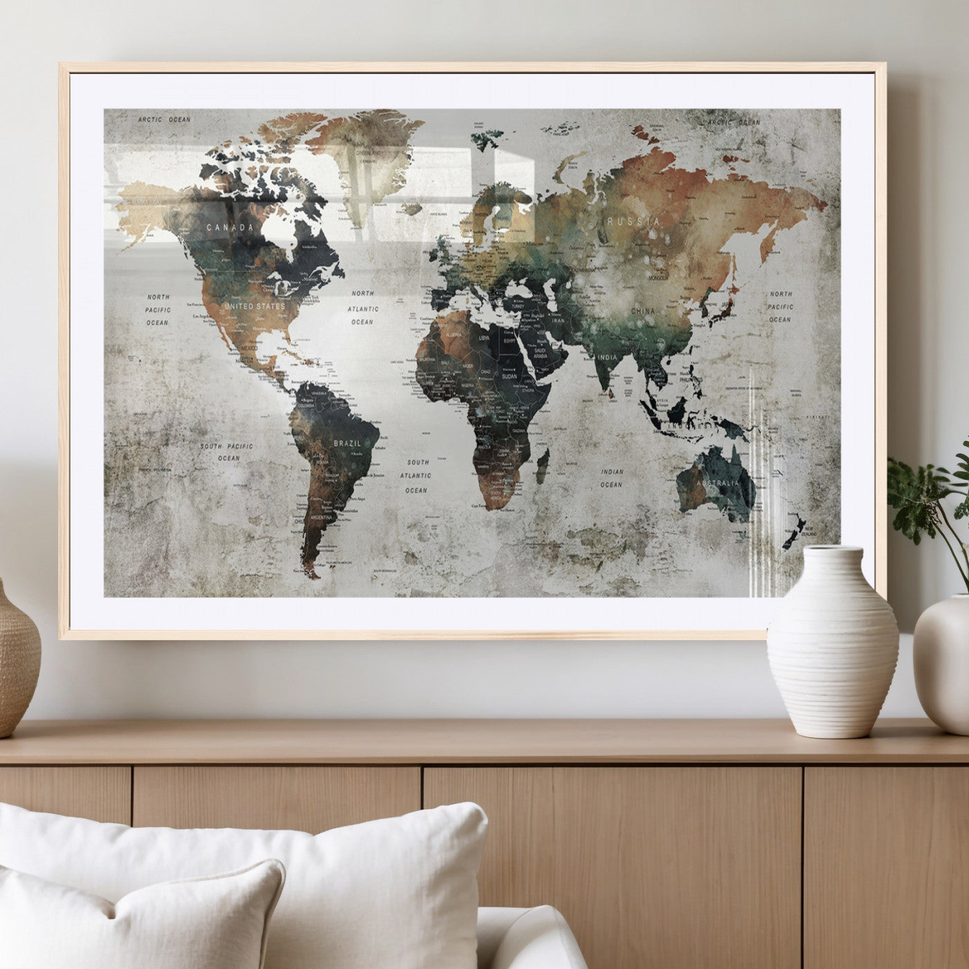 19444-MGC-FP-36x24_Natural-Push Pin World Map Canvas Print – Travel Tracker Wall Art for Couples, Perfect Anniversary Gift for Home or Office Decor