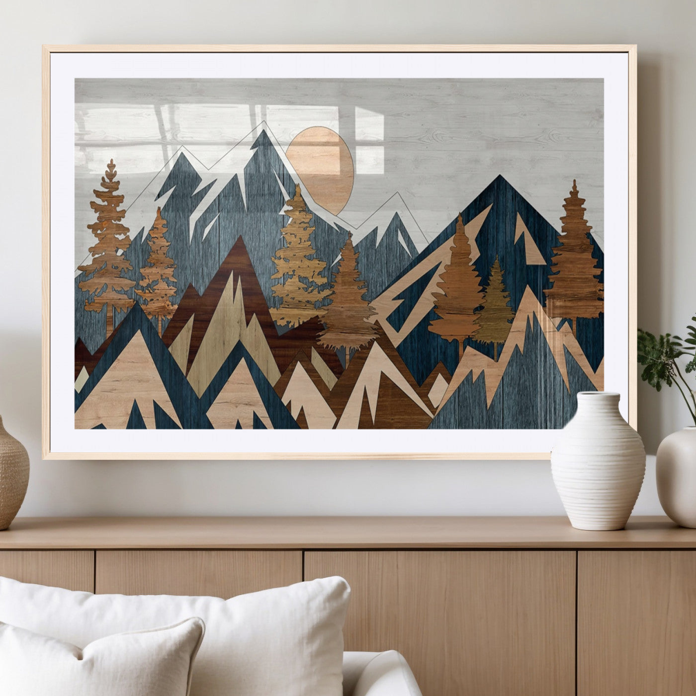 91467-MGC-FP-36x24_Natural-Abstract Wood Panel Effect Mountain Range Top Wall Art Canvas Print