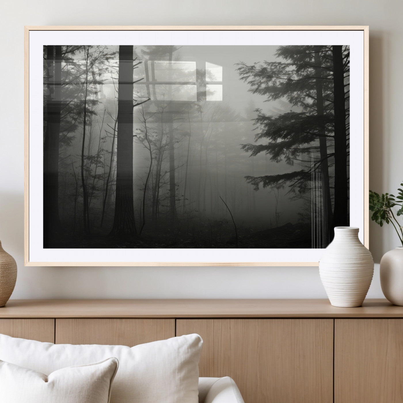 63515-MGC-FP-36x24_Natural-Misty Forest Wall Art Premium Canvas Print a Foggy and Serene Atmosphere - Nature Wall Art