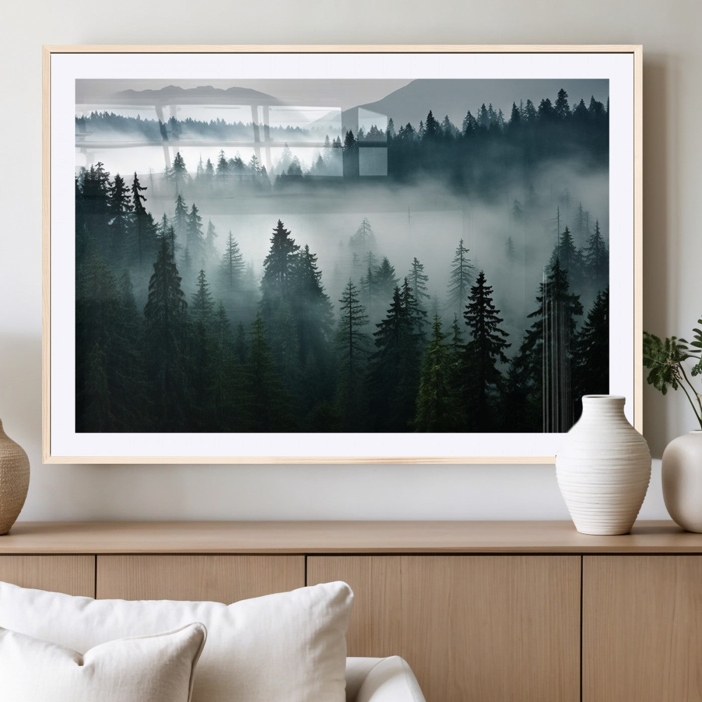 90079-MGC-FP-36x24_Natural-Captivating Misty Forest Wall Art Canvas, Premium Canvas Print a Foggy and Serene Atmosphere