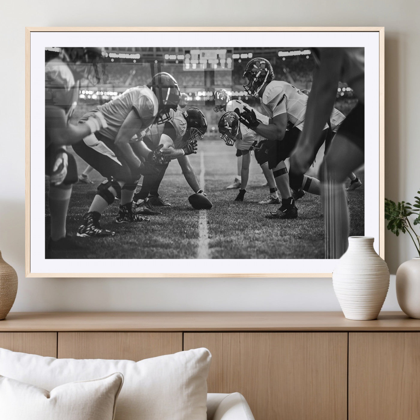 13273-MGC-FP-36x24_Natural-American Football Wall Art Canvas Print Framed Stadium Sport Wall Art Iconic Game Day Decor for Home, Office