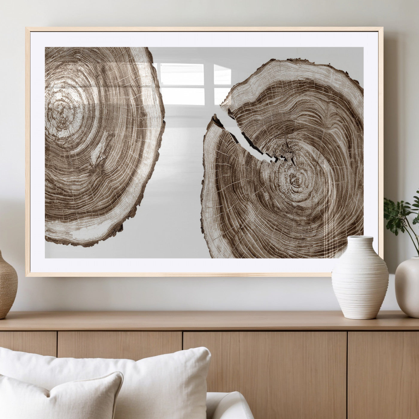 43743-MGV-CV-36X24-Wood Tree Ring Wall Art Canvas Prints, Tree Rings – Minimalist Black and White Wood Art | Triptych
