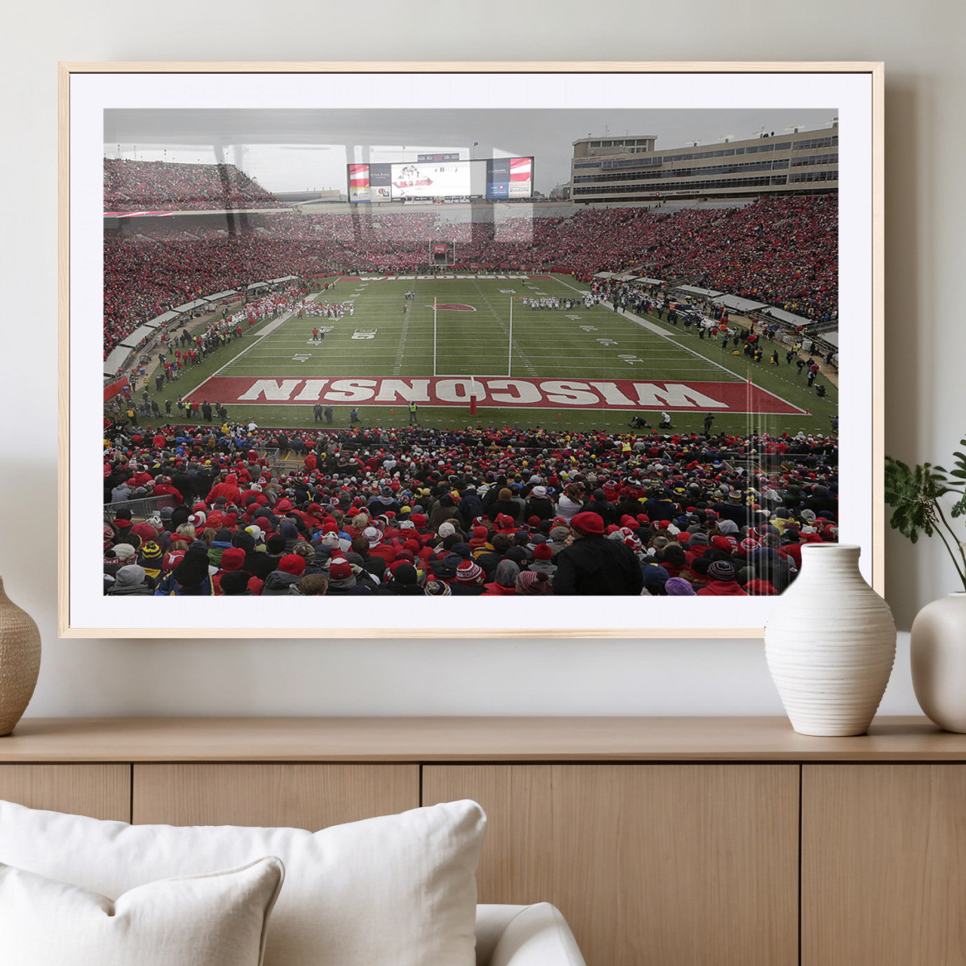23461-MGC-FP-36x24_Natural-Wisconsin Badgers Team Print Canvas - Madison Camp Randall Stadium Wall Art Canvas Print