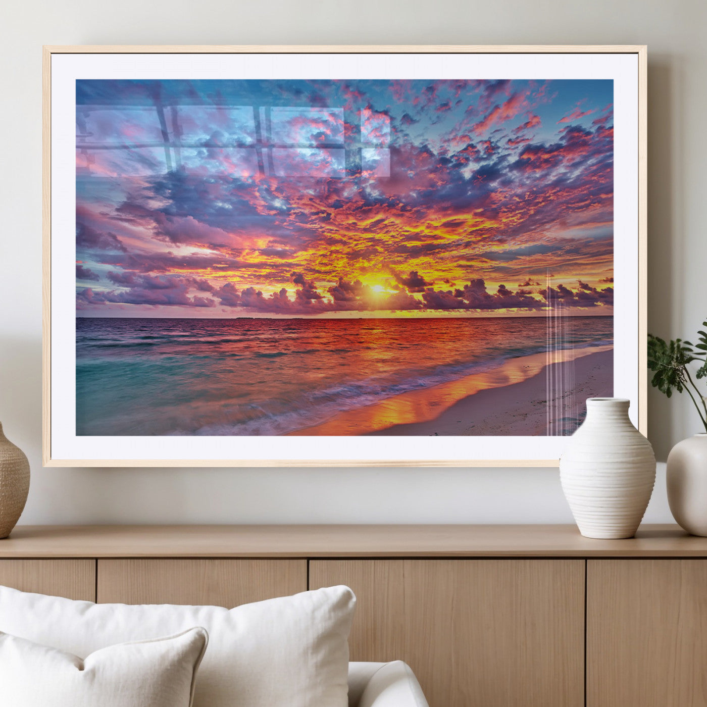 12616-MGV-CV-36X24-Vibrant Sunset Beach Wall Art - Ocean Sunset Canvas Print | Coastal Wall Art Decor Stunning Sunset
