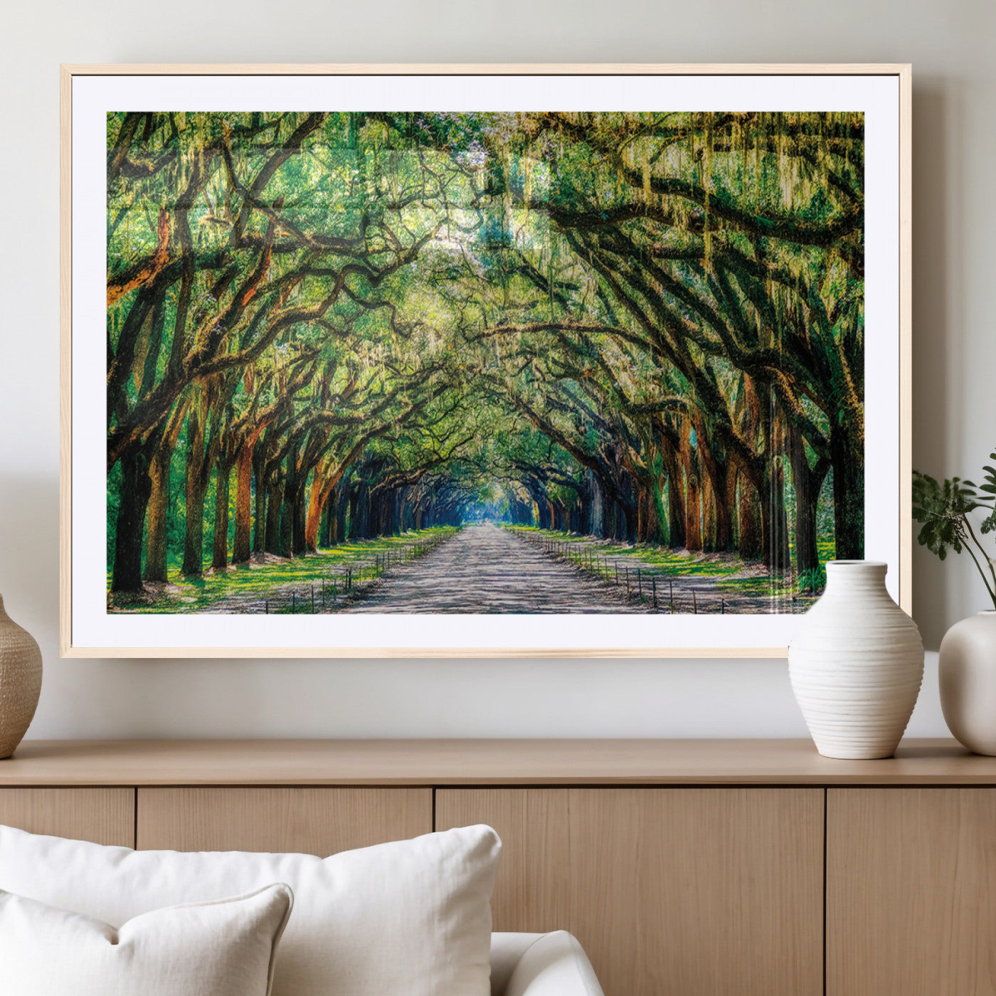 -Serene Tree Tunnel Wall Art Canvas Print – Pathway Under Canopy of Lush Green Trees, Nature-Inspired