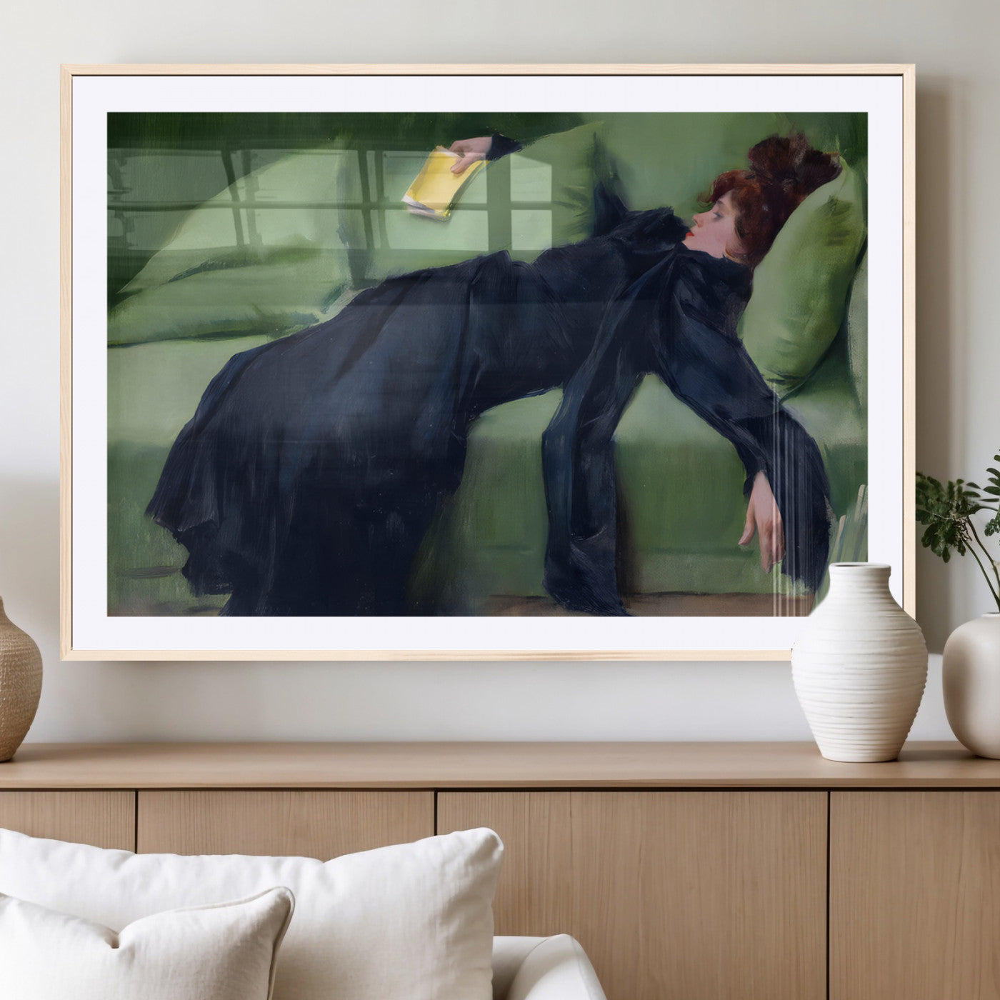 17725-MGC-FP-36x24_Natural-Decadent Girl by Ramon Casas Wall Art Canvas Print, Framed Decadent Girl Canvas Print