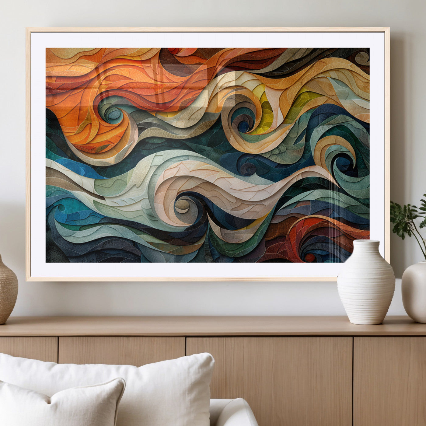 98463-MGV-CV-36X24-Abstract Wave Wall Art | Ready to Hang Framed Canvas Print | Vibrant Home Decor for Modern Spaces