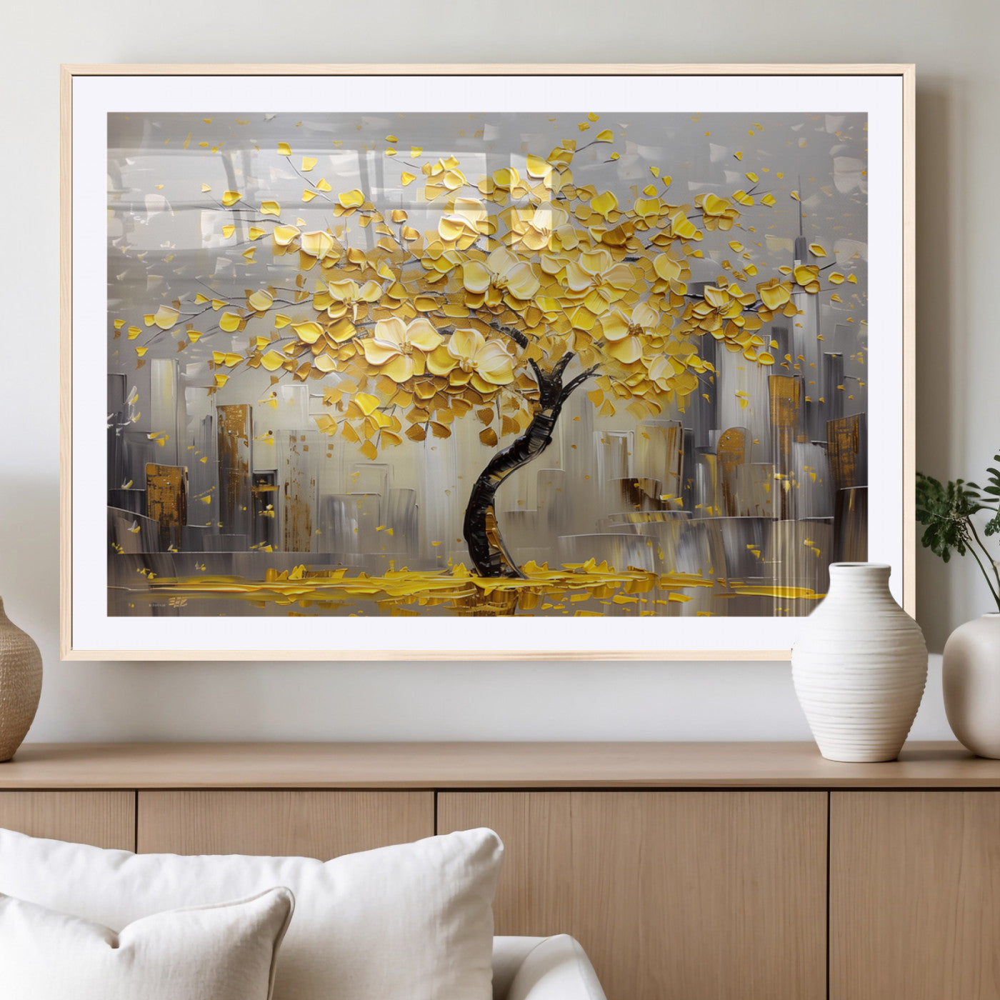 45538-MGC-FP-36x24_Natural-Golden Tree Canvas Print | Abstract Wall Art for Modern Homes | Ready to Hang Framed Artwork