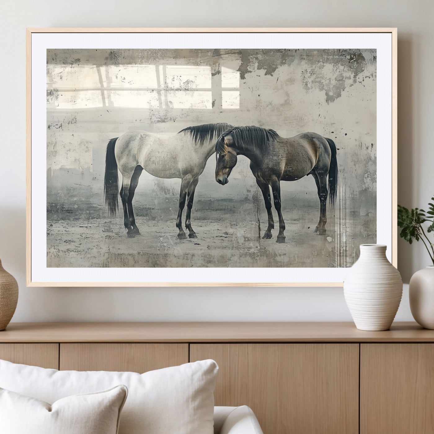 33288-MGC-FP-36x24_Natural-Chines Style Majestic Horses Wall Art | Ready to Hang and Framed Triptych Print | Western Farmhouse