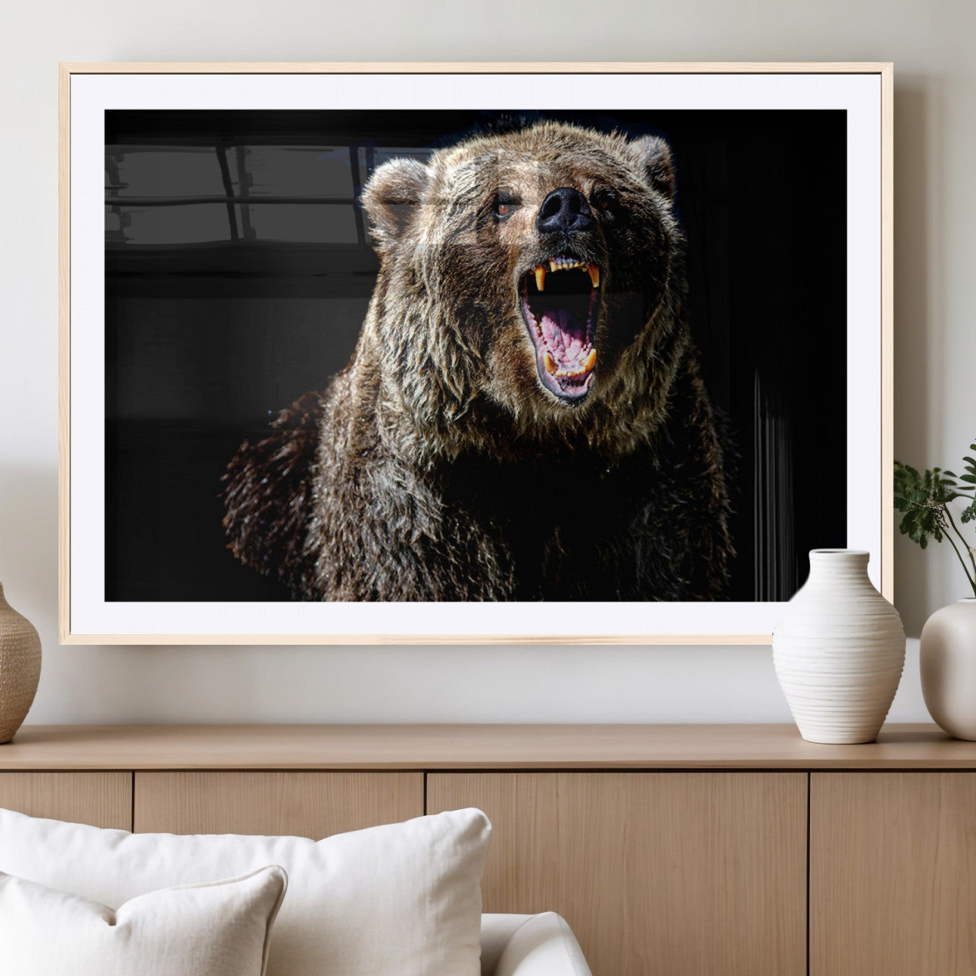 17625-MGV-CV-36X24-Grizzly Bear Canvas Print | Wildlife Wall Art for Cabin Decor | Ready to Hang Framed