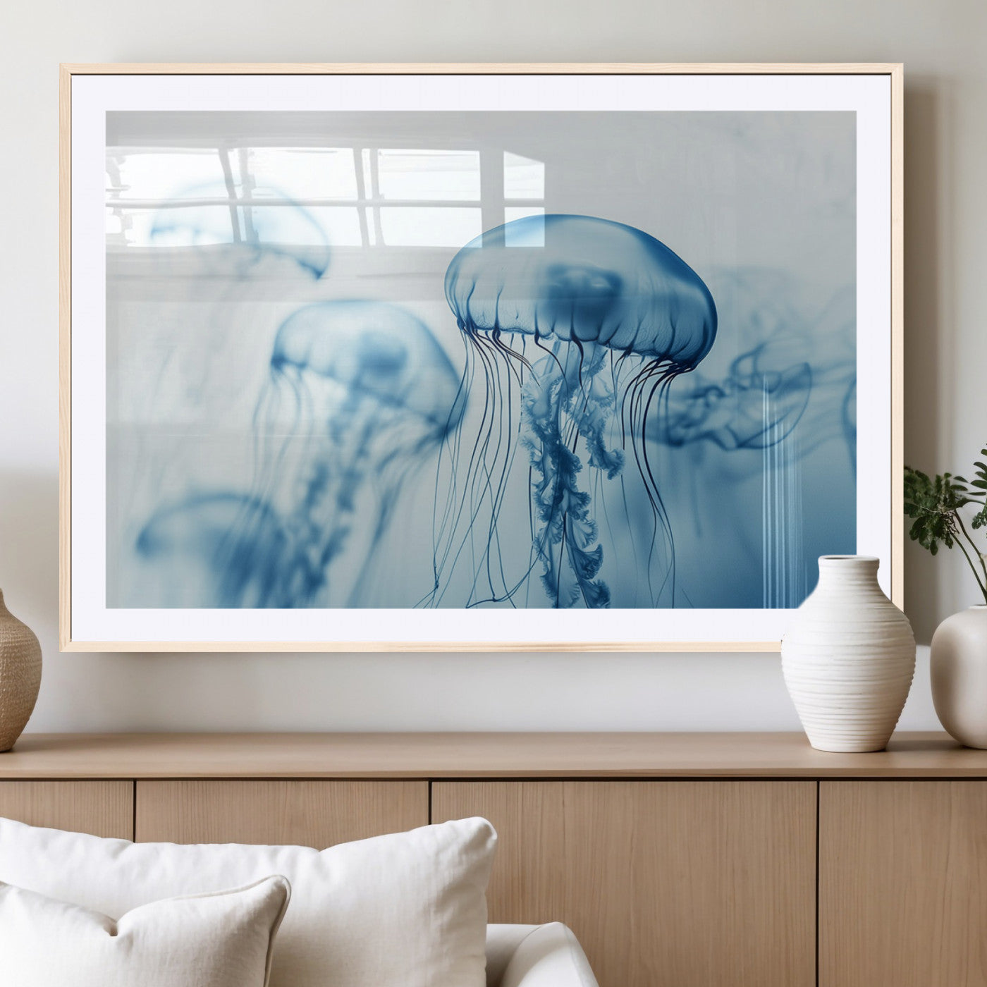87333-MGC-FP-36x24_Natural-Blue Jellyfish Wall Art Canvas Print