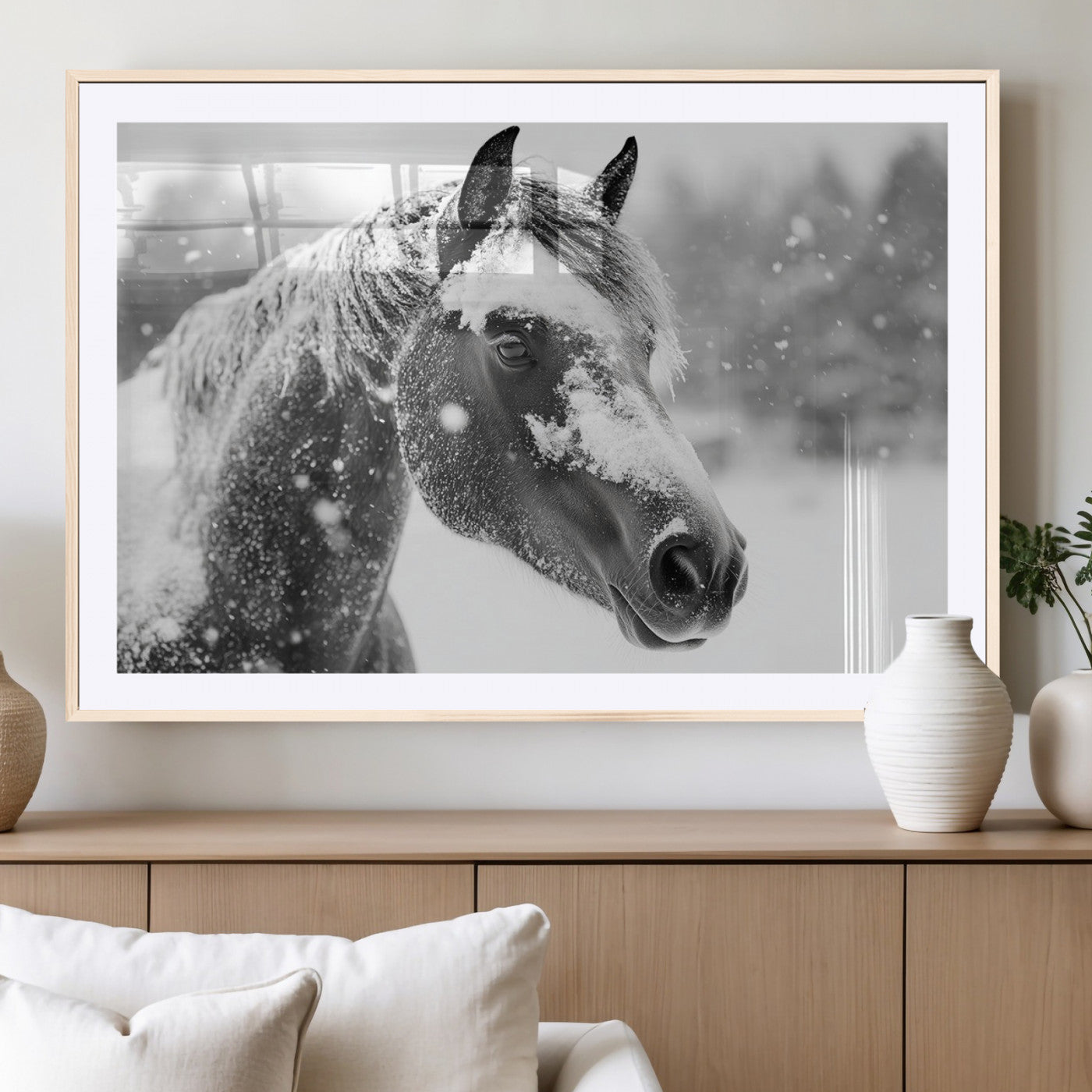 13358-MGV-CV-36X24-Black Horse Winter Wall Art | Ready to Hang and Framed | Farmhouse and Western Wall Decor for Living Room
