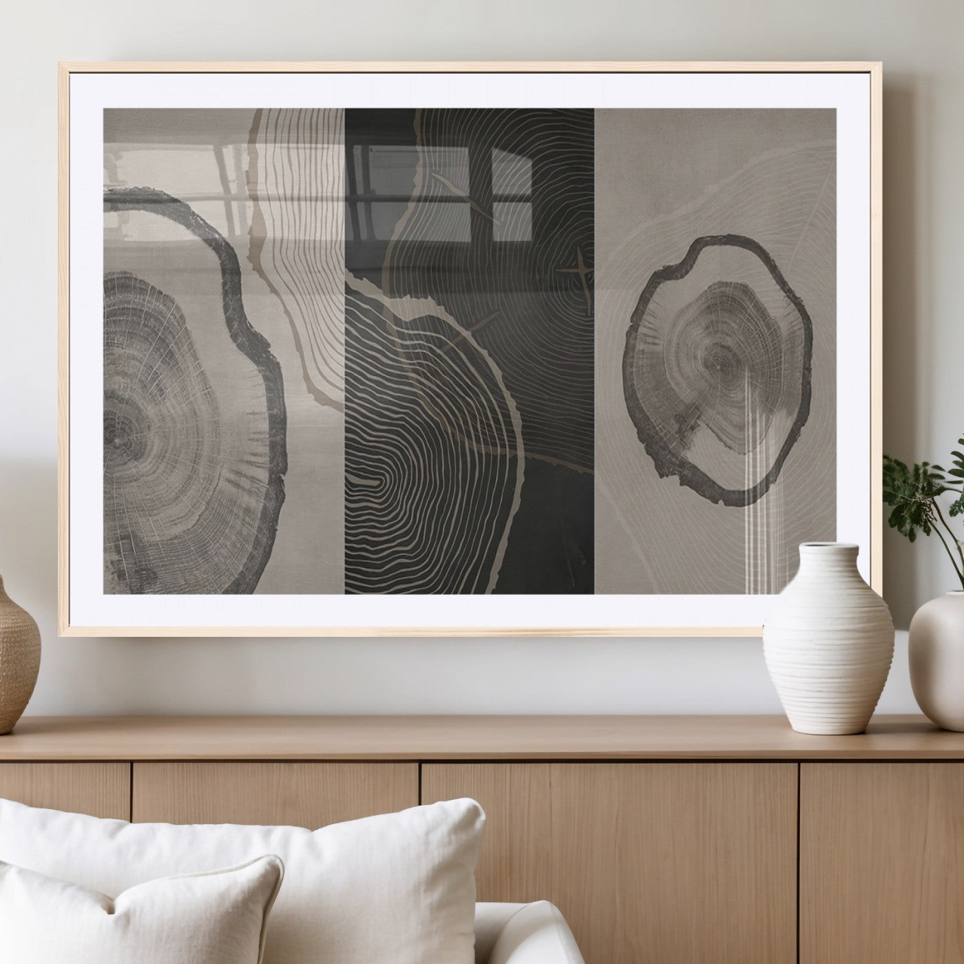 25407-MGV-CV-36X24-Modern Abstract Tree Ring Canvas Art Set | 3 Panel Large Tree Ring Design for Living Room, Office,