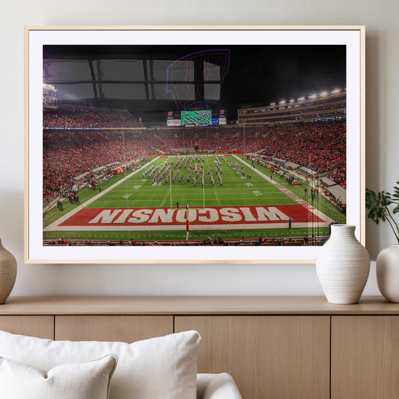 34125-MGC-FP-36x24_Natural-Wisconsin Badgers Football Team Print Canvas- Madison Camp Randall Stadium Wall Art Canvas Print