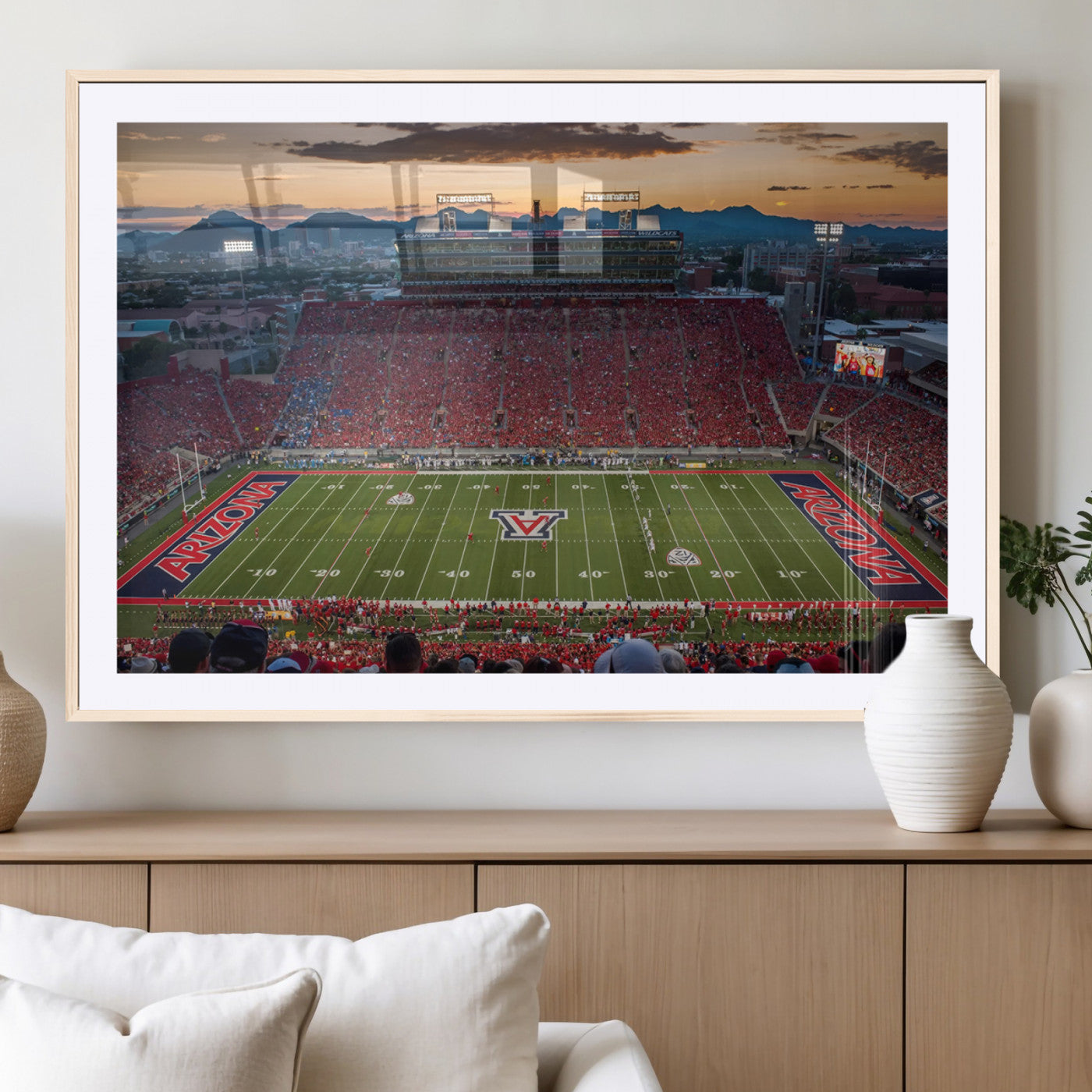 99722-MGC-FP-36x24_Natural-Framed Arizona Wildcats Football Team Print - Tucson Arizona Stadium Wall Art Canvas Print