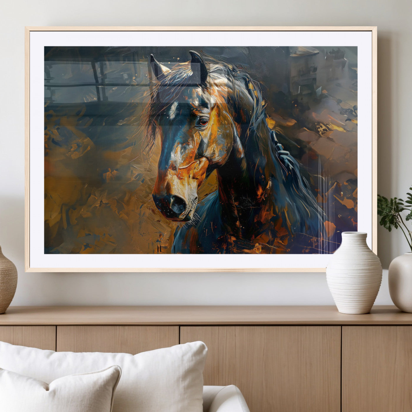 29909-MGV-CV-36X24-Abstract Horse Wall Art Canvas Print | Farmhouse Wall Decor | Western Cabin Art | Rustic Horse Decor