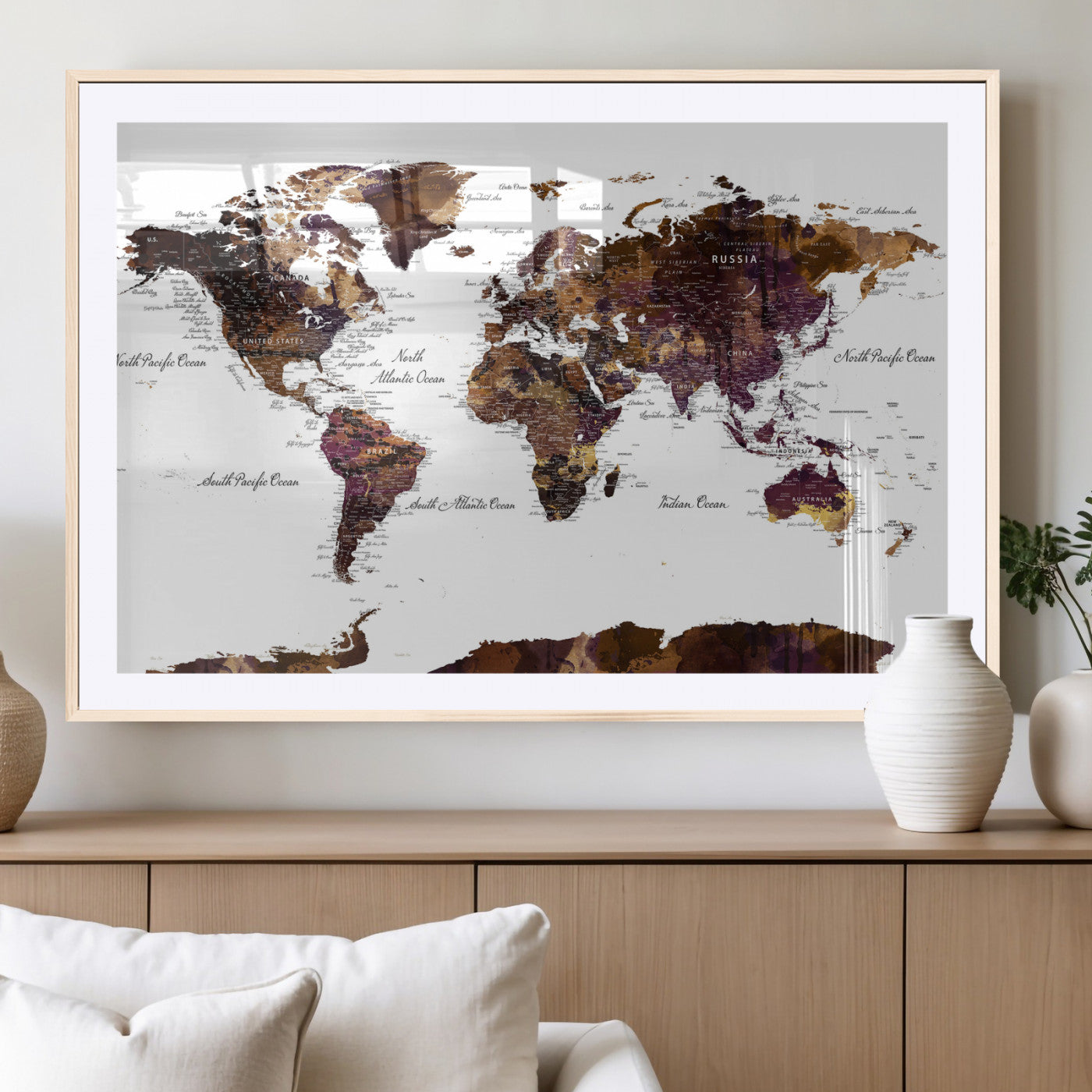 50611-MGV-CV-36X24 - Push Pin World Map Canvas Print – Framed Wall Art for Couples to Track Their Travels – Anniversary