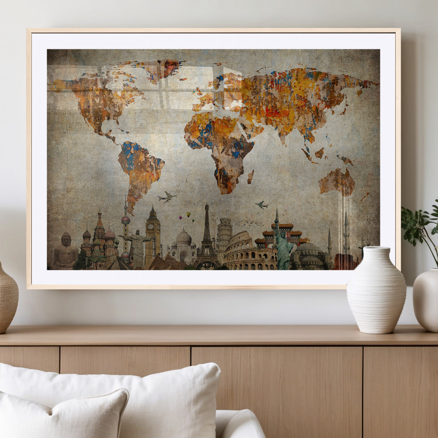 54918-MGC-FP-36x24_Natural-Push Pin World Map Canvas Print – Travel Tracker Wall Art for Couples, Perfect Anniversary Gift for Home or Office Decor