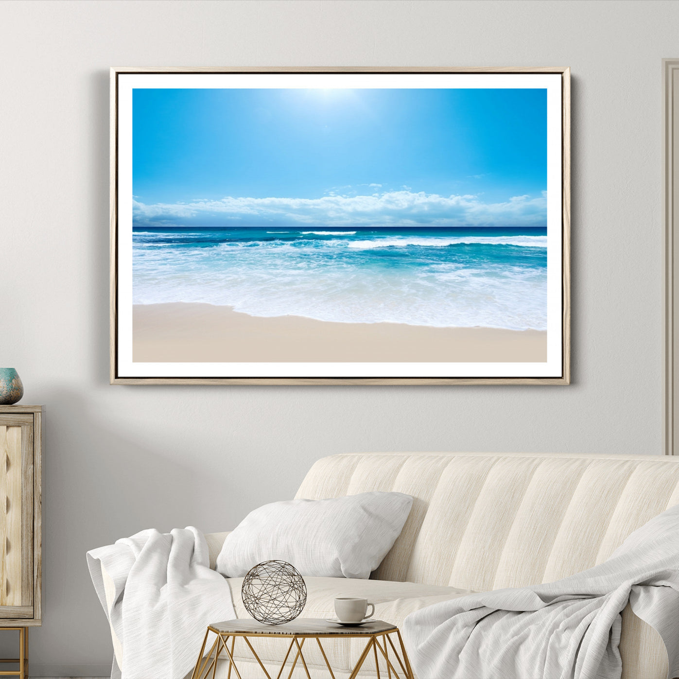 -Wall Art Canvas Print Shiny Blue Sea and Beach